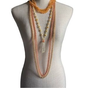 5 Boho Long Plastic Beaded Necklaces Fashion Jewelry Peach Yellow White Orange